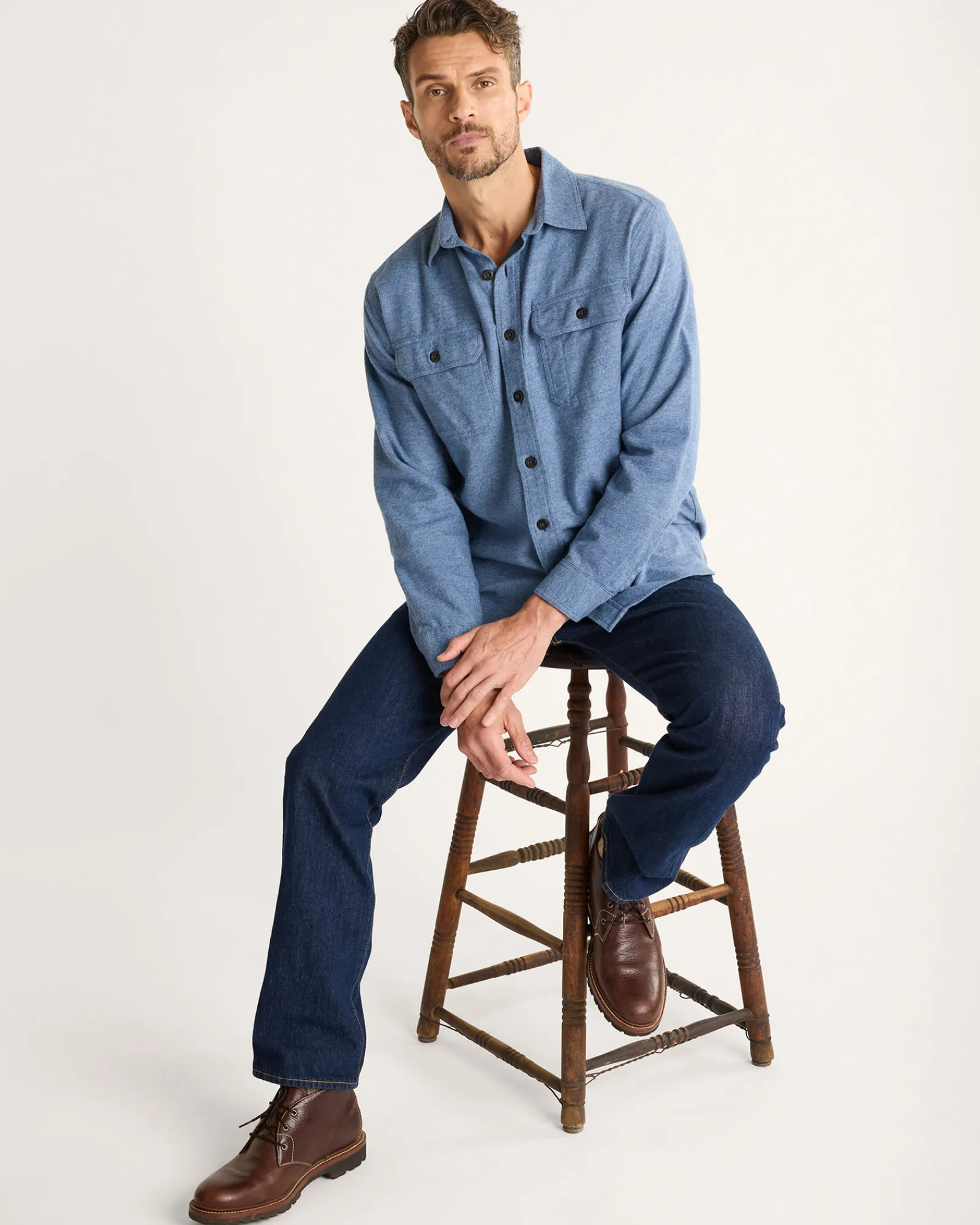 Pendleton MEN'S BURNSIDE DOUBLEBRUSHED FLANNEL SHIRT BLUE HEATHER Clearance