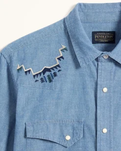 Pendleton MEN'S HARDING EMBROIDERED CHAMBRAY GAMBLER SHIRT LIGHT BLUE/HARDING Discount