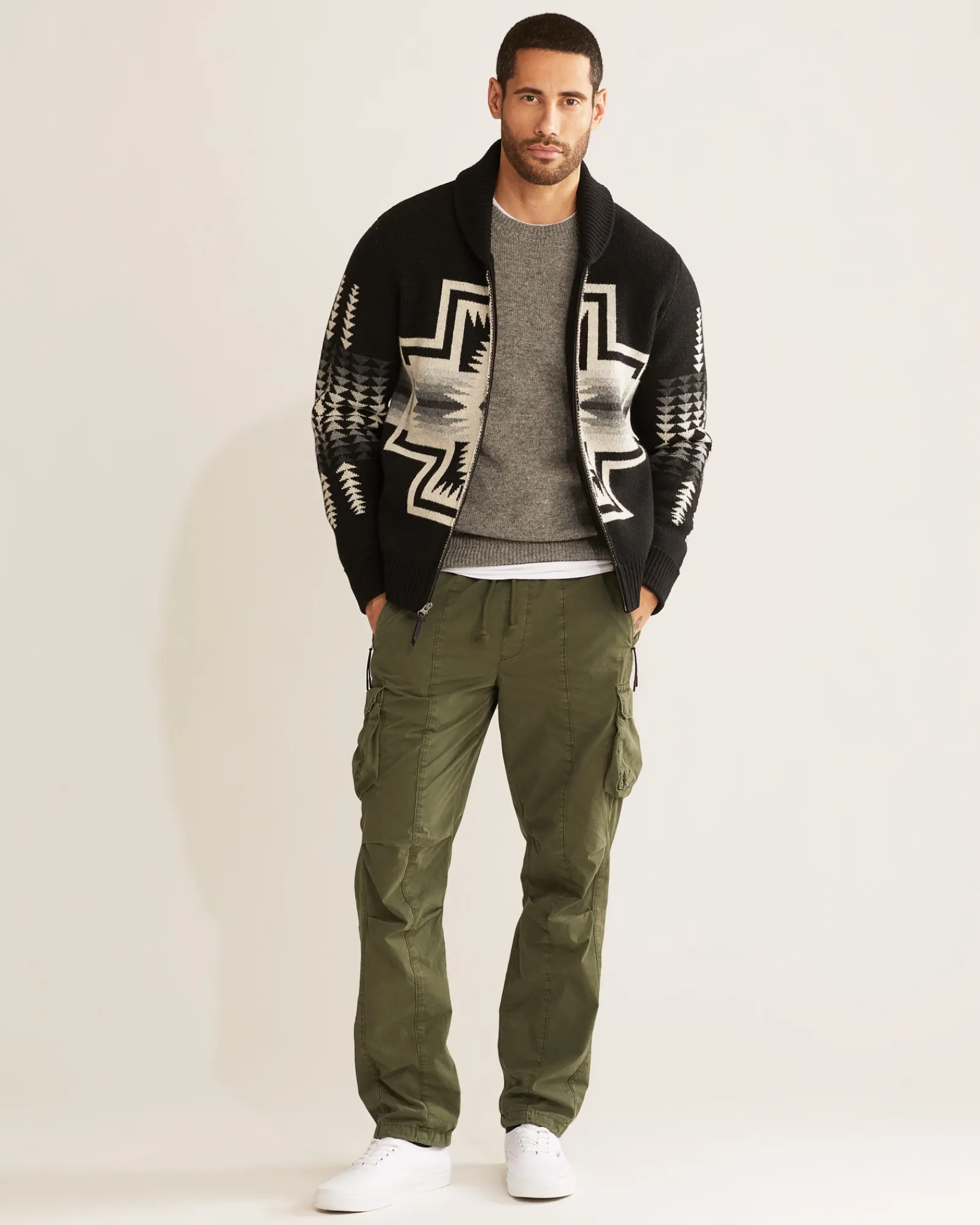 Pendleton MEN'S HARDING ZIP LAMBSWOOL CARDIGAN BLACK PEARL Sale