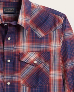 Pendleton MEN'S LONG-SLEEVE BISHOP COTTON SHIRT NAVY/BRICK PLAID Discount