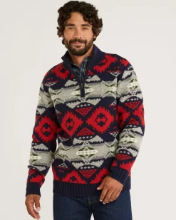 Pendleton MEN'S NEHALEM QUARTER ZIP LAMBSWOOL SWEATER NAVY/RED Best