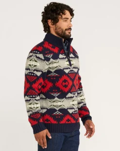 Pendleton MEN'S NEHALEM QUARTER ZIP LAMBSWOOL SWEATER NAVY/RED Best