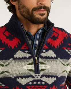 Pendleton MEN'S NEHALEM QUARTER ZIP LAMBSWOOL SWEATER NAVY/RED Best