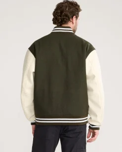 Pendleton MEN'S UK WOOL/FAUX LEATHER VARSITY JACKET DARK OLIVE New