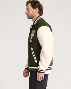 Pendleton MEN'S UK WOOL/FAUX LEATHER VARSITY JACKET DARK OLIVE New