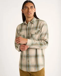 Pendleton MEN'S PLAID BEACH SHACK COTTON SHIRT TAN/SAGE OMBRE Outlet