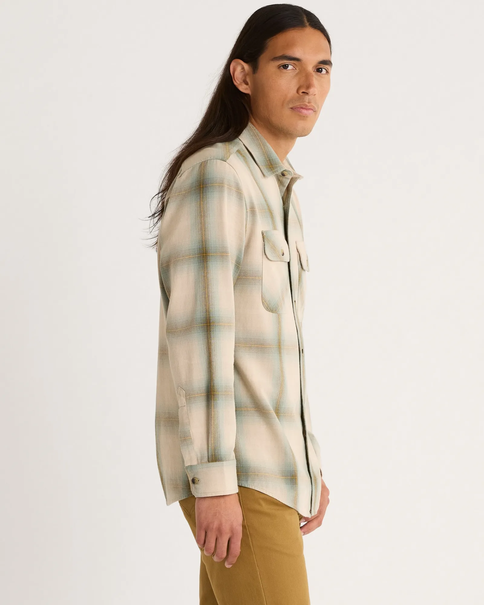 Pendleton MEN'S PLAID BEACH SHACK COTTON SHIRT TAN/SAGE OMBRE Outlet