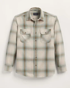 Pendleton MEN'S PLAID BEACH SHACK COTTON SHIRT TAN/SAGE OMBRE Outlet