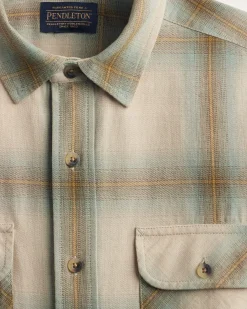 Pendleton MEN'S PLAID BEACH SHACK COTTON SHIRT TAN/SAGE OMBRE Outlet