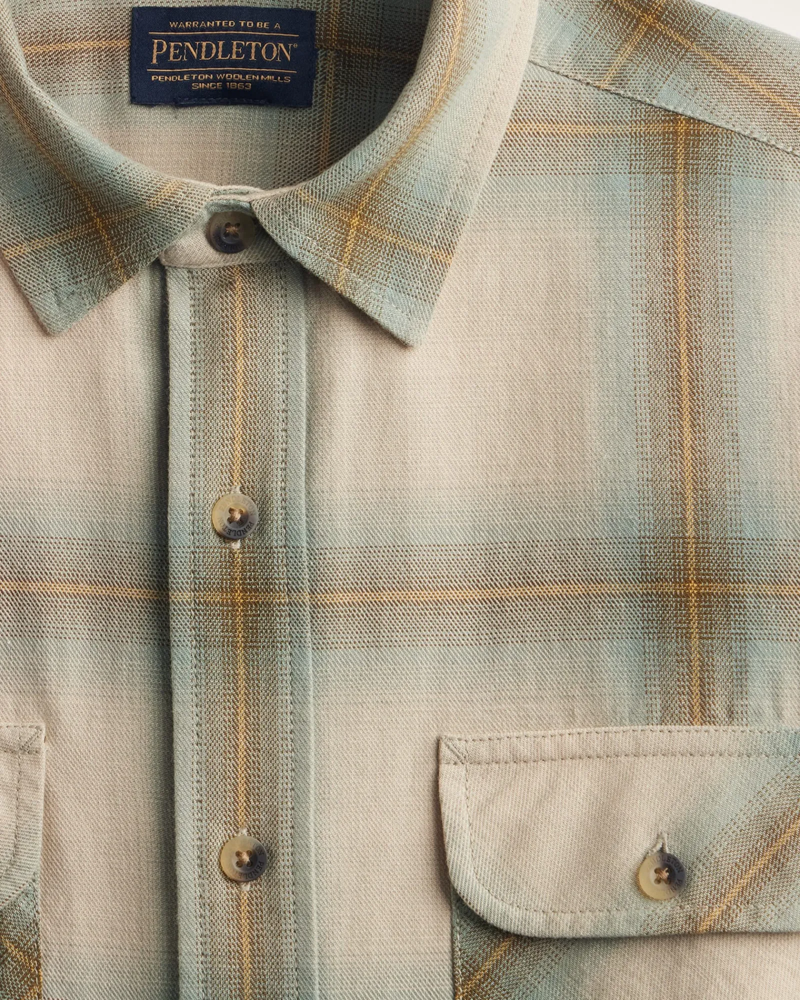 Pendleton MEN'S PLAID BEACH SHACK COTTON SHIRT TAN/SAGE OMBRE Outlet
