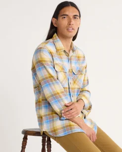 Pendleton MEN'S PLAID BURNSIDE DOUBLEBRUSHED FLANNEL SHIRT TAN/BLUE/GOLD PLAID Outlet