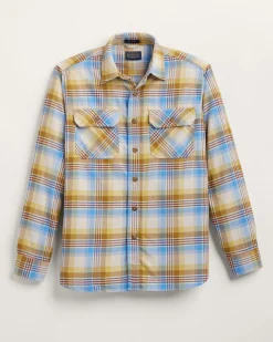 Pendleton MEN'S PLAID BURNSIDE DOUBLEBRUSHED FLANNEL SHIRT TAN/BLUE/GOLD PLAID Outlet