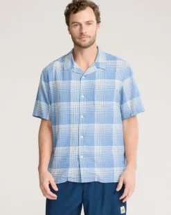 Pendleton MEN'S PLAID LINEN CAMP SHIRT BLUE/WHITE OMBRE Best