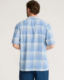 Pendleton MEN'S PLAID LINEN CAMP SHIRT BLUE/WHITE OMBRE Best