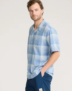 Pendleton MEN'S PLAID LINEN CAMP SHIRT BLUE/WHITE OMBRE Best