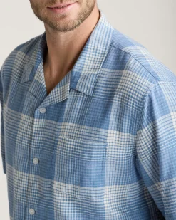 Pendleton MEN'S PLAID LINEN CAMP SHIRT BLUE/WHITE OMBRE Best