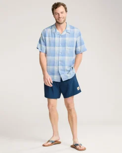 Pendleton MEN'S PLAID LINEN CAMP SHIRT BLUE/WHITE OMBRE Best