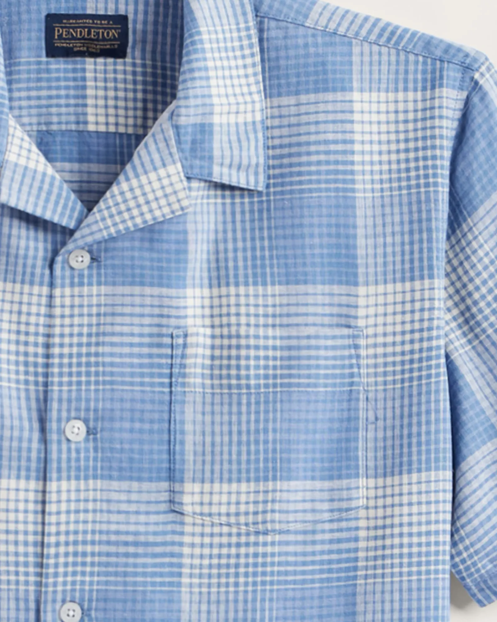 Pendleton MEN'S PLAID LINEN CAMP SHIRT BLUE/WHITE OMBRE Best
