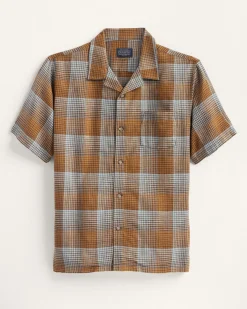 Pendleton MEN'S PLAID LINEN CAMP SHIRT BROWN/BLUE OMBRE Hot