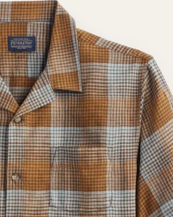 Pendleton MEN'S PLAID LINEN CAMP SHIRT BROWN/BLUE OMBRE Hot