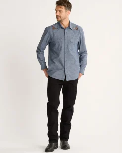Pendleton MEN'S RODEO EMBROIDERED CHAMBRAY GAMBLER SHIRT DARK BLUE/RODEO Best