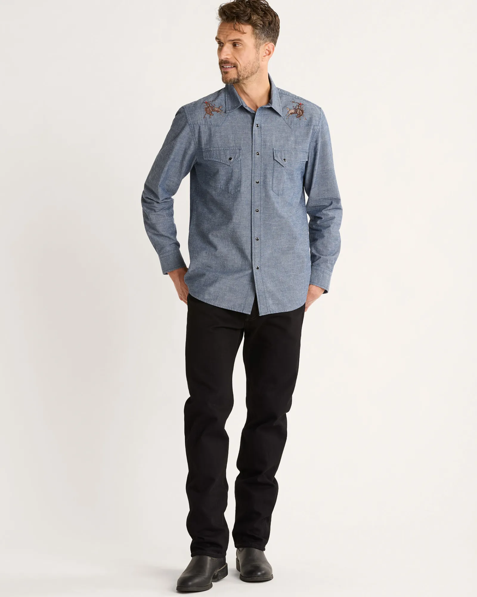 Pendleton MEN'S RODEO EMBROIDERED CHAMBRAY GAMBLER SHIRT DARK BLUE/RODEO Best