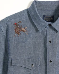 Pendleton MEN'S RODEO EMBROIDERED CHAMBRAY GAMBLER SHIRT DARK BLUE/RODEO Best