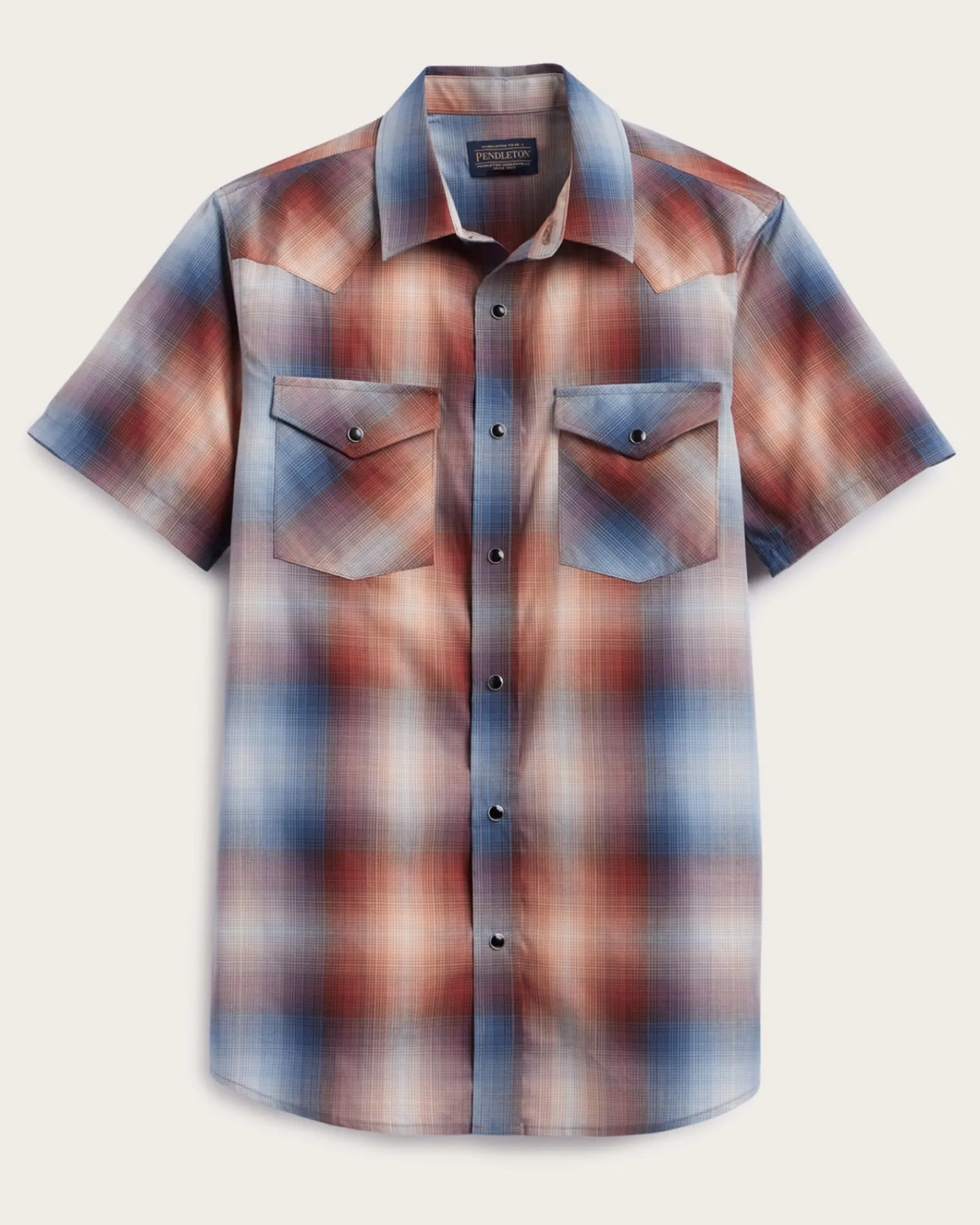 Pendleton MEN'S SHORT-SLEEVE BISHOP COTTON SHIRT BRICK/NAVY OMBRE Online