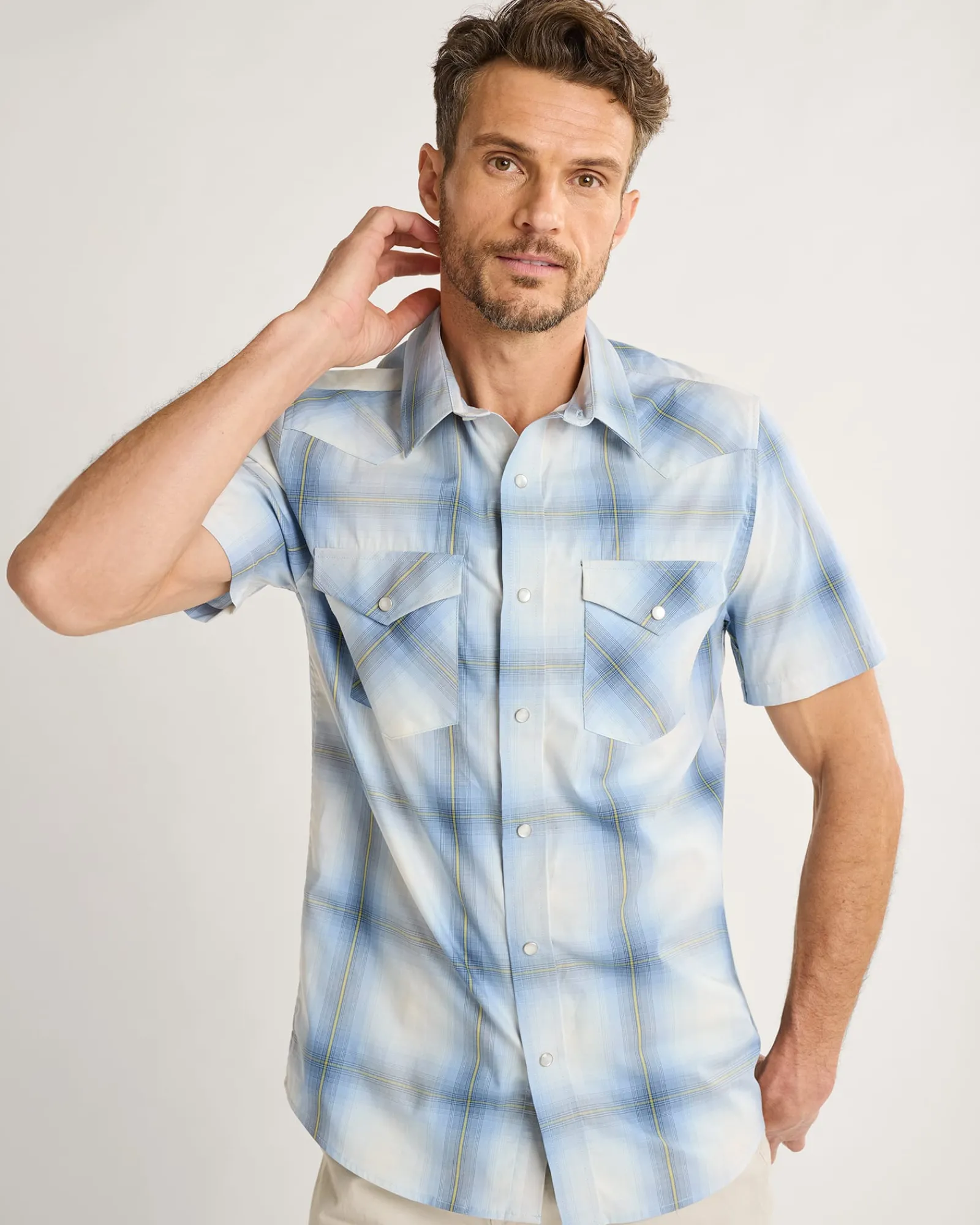 Pendleton MEN'S SHORT-SLEEVE BISHOP COTTON SHIRT LIGHT BLUE OMBRE Best