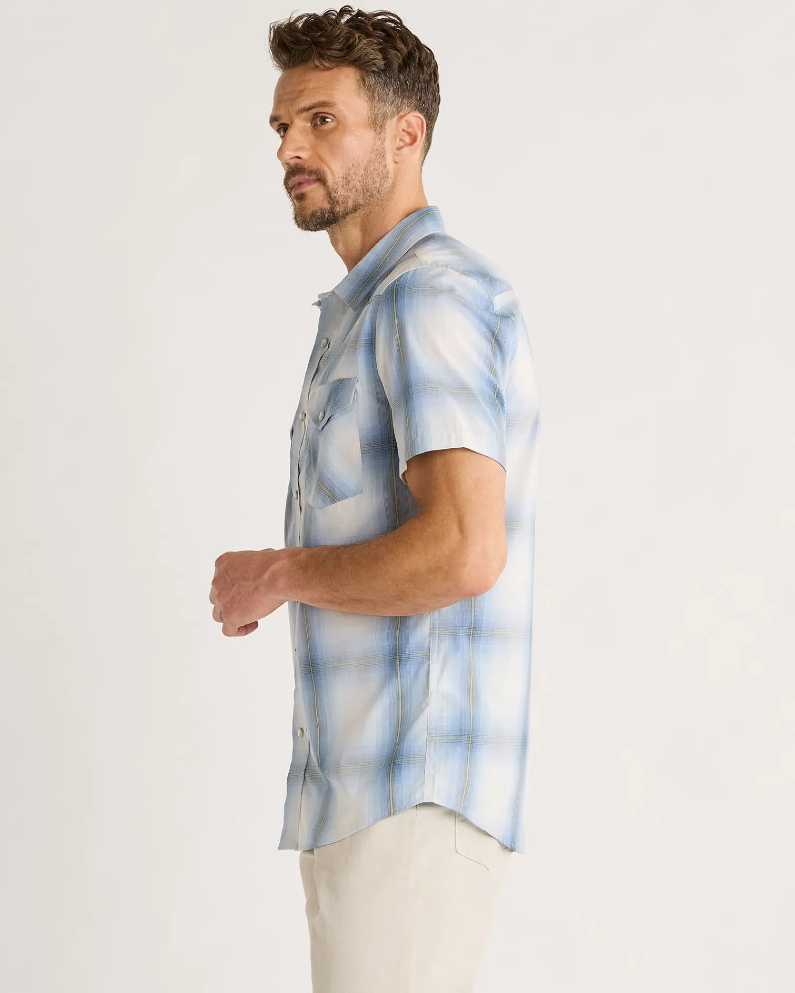 Pendleton MEN'S SHORT-SLEEVE BISHOP COTTON SHIRT LIGHT BLUE OMBRE Best