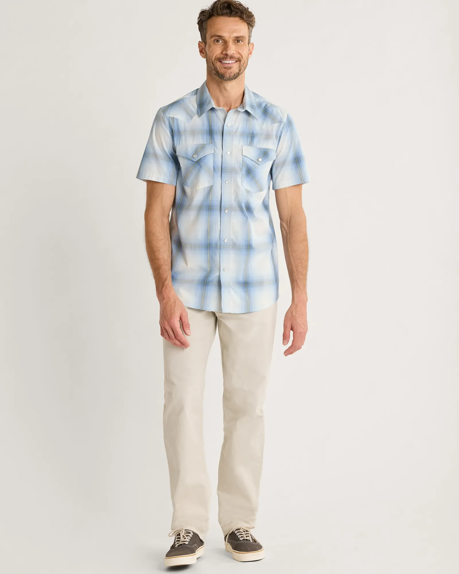 Pendleton MEN'S SHORT-SLEEVE BISHOP COTTON SHIRT LIGHT BLUE OMBRE Best