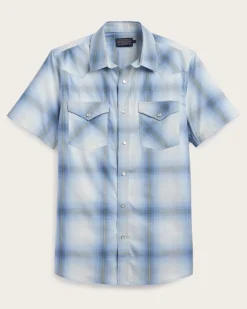 Pendleton MEN'S SHORT-SLEEVE BISHOP COTTON SHIRT LIGHT BLUE OMBRE Best