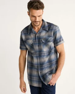 Pendleton MEN'S SHORT-SLEEVE PLAID BOARD SHIRT GREY/NAVY OMBRE New