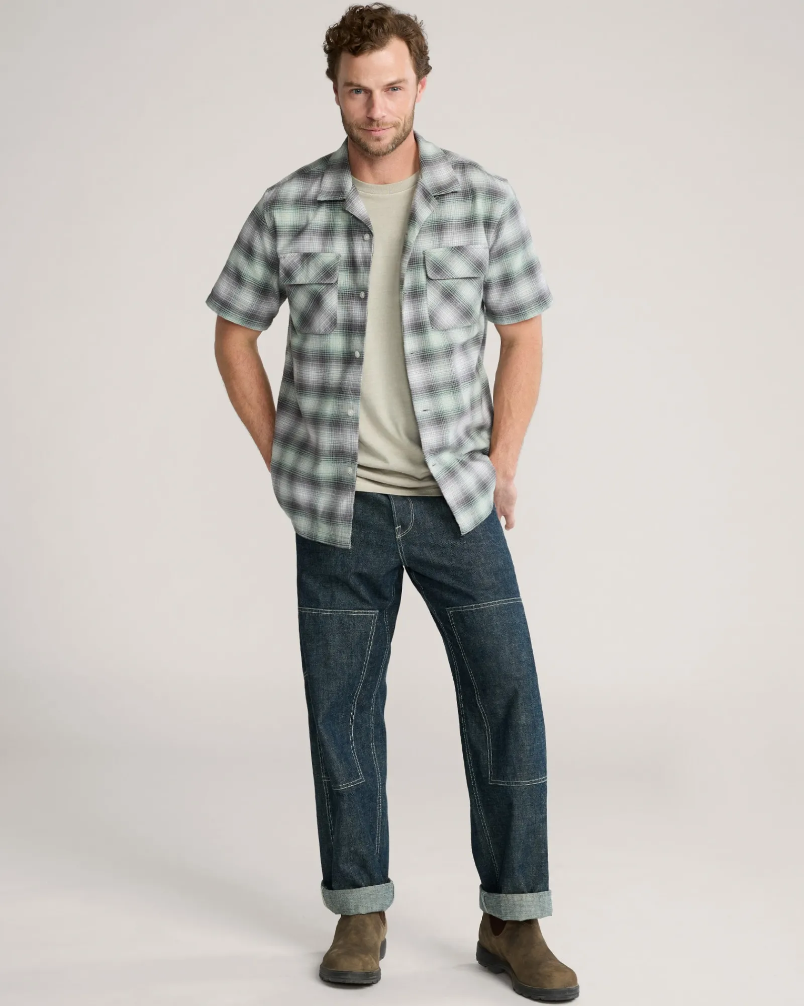 Pendleton MEN'S SHORT-SLEEVE PLAID COTTON BOARD SHIRT CHARCOAL/GREY PLAID Outlet