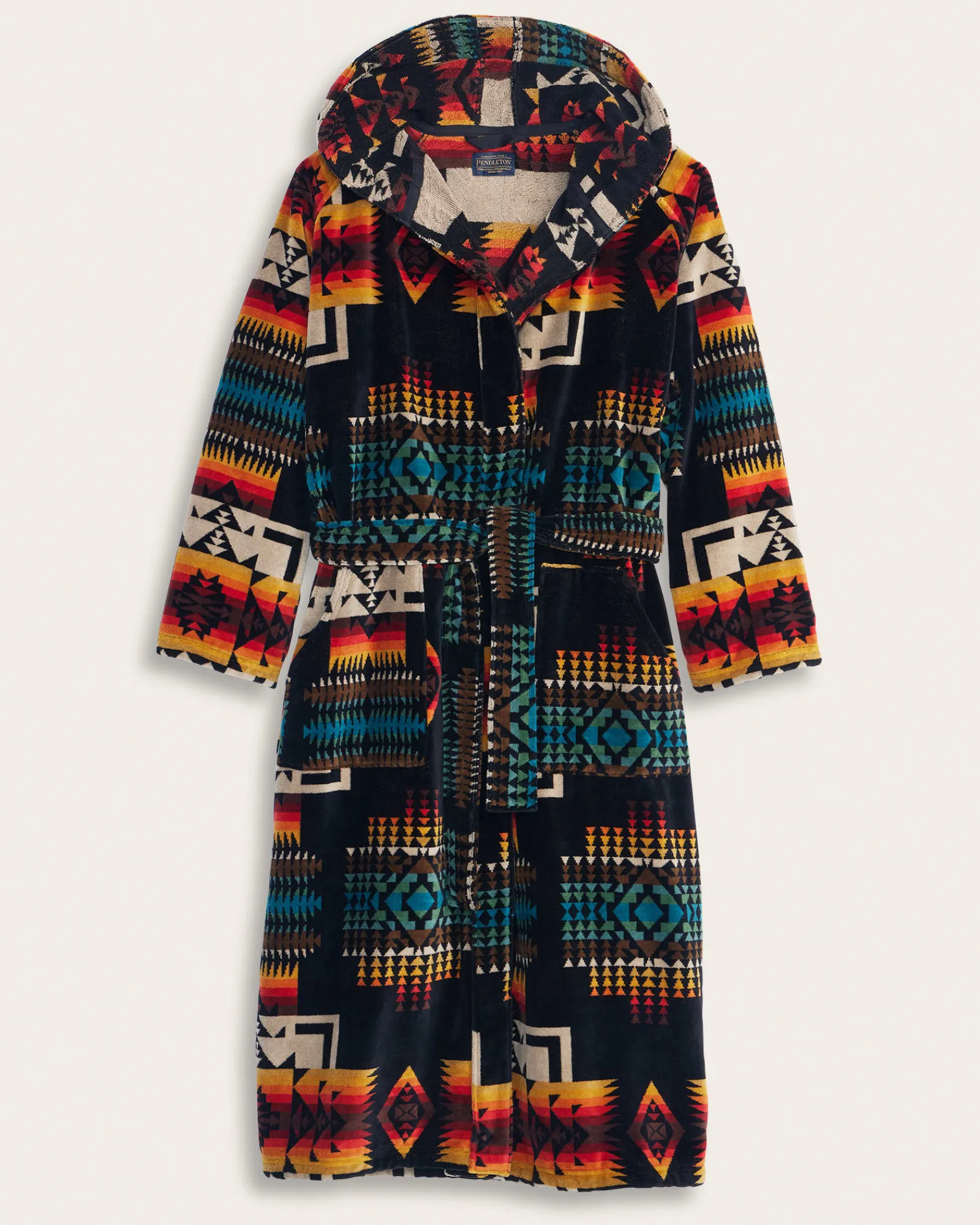 Pendleton UNISEX COTTON TERRY VELOUR BATHROBE BLACK CHIEF JOSEPH Best