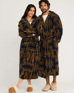 Pendleton UNISEX HARDING COTTON TERRY VELOUR BATHROBE NAVY/BRONZE Best