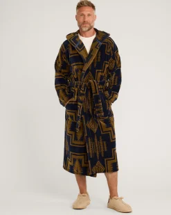 Pendleton UNISEX HARDING COTTON TERRY VELOUR BATHROBE NAVY/BRONZE Best