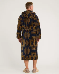 Pendleton UNISEX HARDING COTTON TERRY VELOUR BATHROBE NAVY/BRONZE Best