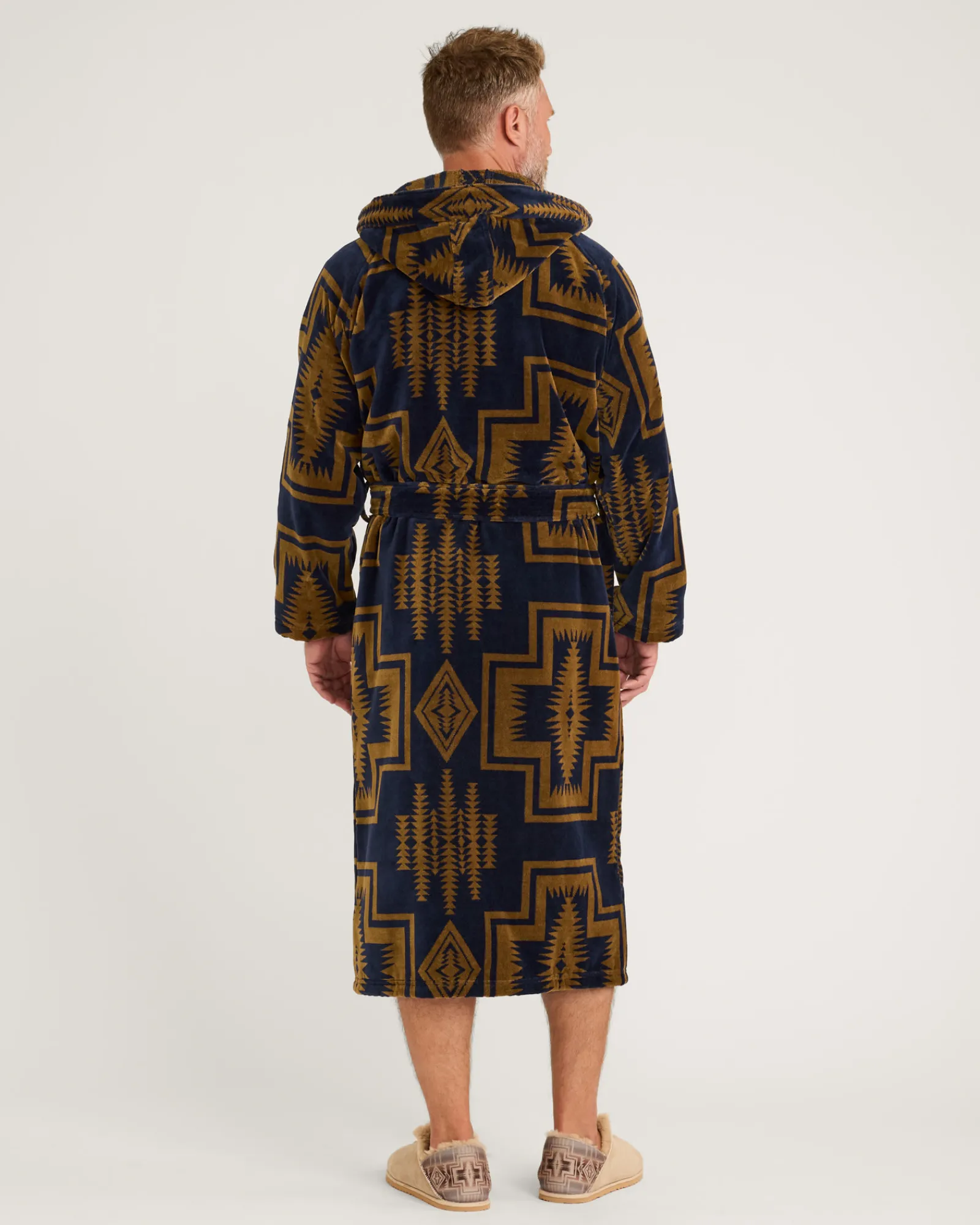 Pendleton UNISEX HARDING COTTON TERRY VELOUR BATHROBE NAVY/BRONZE Best