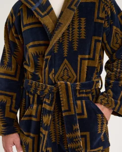 Pendleton UNISEX HARDING COTTON TERRY VELOUR BATHROBE NAVY/BRONZE Best