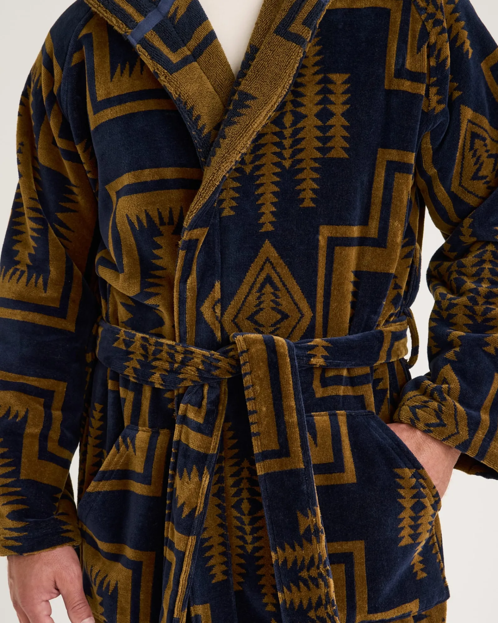 Pendleton UNISEX HARDING COTTON TERRY VELOUR BATHROBE NAVY/BRONZE Best