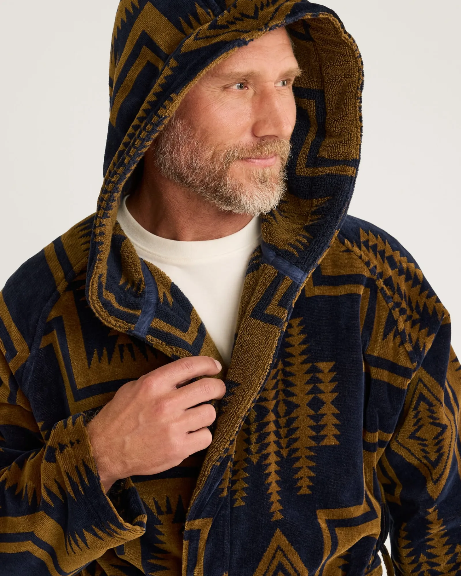 Pendleton UNISEX HARDING COTTON TERRY VELOUR BATHROBE NAVY/BRONZE Best