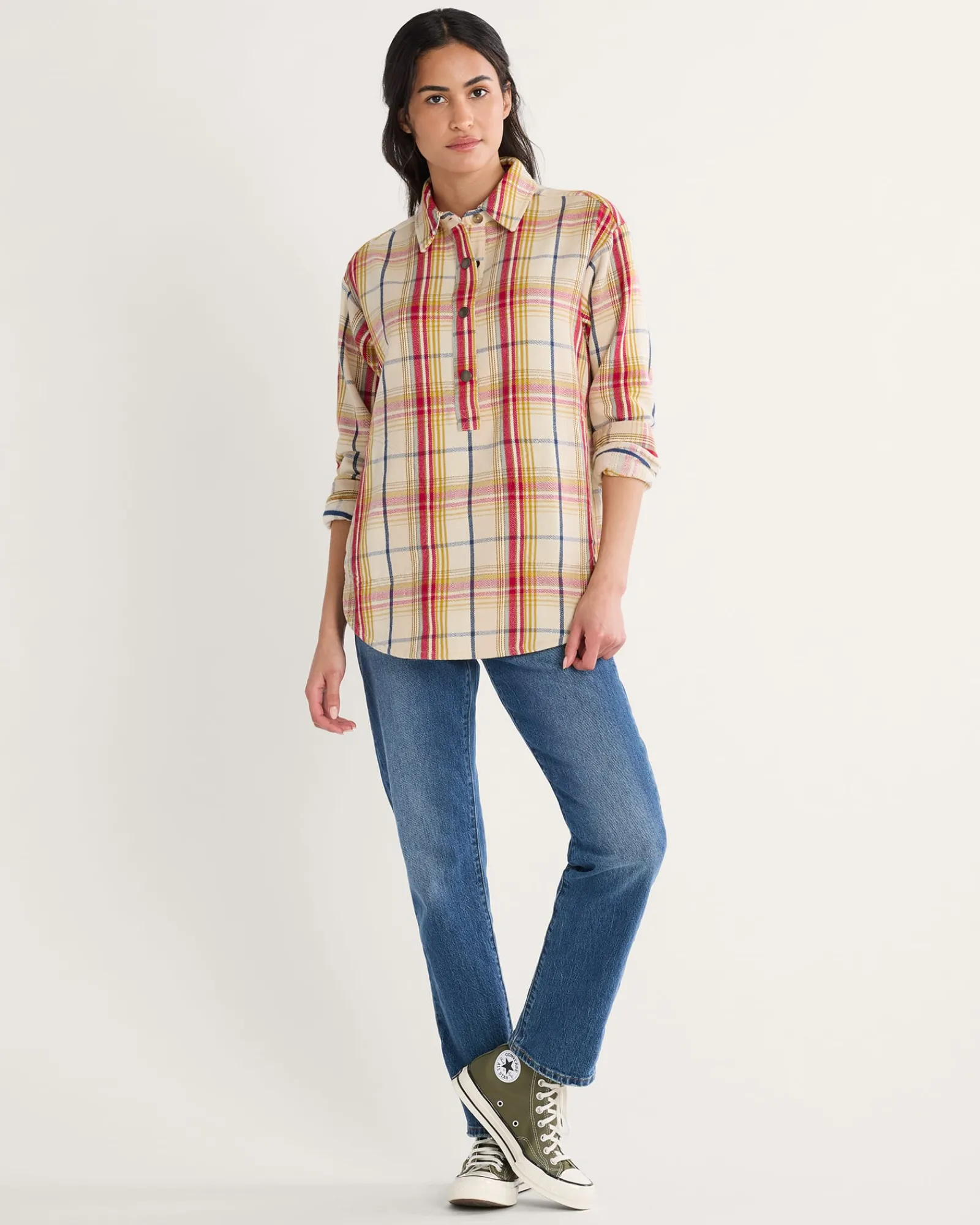 Pendleton WOMEN'S ARCADIA FLANNEL PLAID POPOVER SHIRT ANTIQUE WHITE MULTI Outlet
