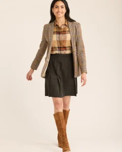 Pendleton WOMEN'S BOX PLEAT WOOL SKIRT BLACK/GREEN HERRINGBONE Hot