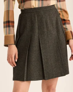 Pendleton WOMEN'S BOX PLEAT WOOL SKIRT BLACK/GREEN HERRINGBONE Hot