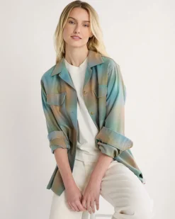 Pendleton WOMEN'S BOYFRIEND BOARD SHIRT GREEN/TAN OMBRE Discount