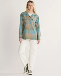 Pendleton WOMEN'S BOYFRIEND BOARD SHIRT GREEN/TAN OMBRE Discount