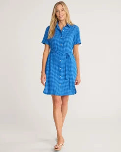 Pendleton WOMEN'S CHARLOTTE LINEN SHIRT DRESS BLUE CHECK New