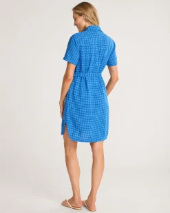 Pendleton WOMEN'S CHARLOTTE LINEN SHIRT DRESS BLUE CHECK New