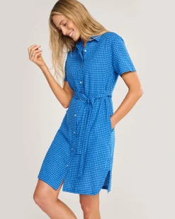 Pendleton WOMEN'S CHARLOTTE LINEN SHIRT DRESS BLUE CHECK New